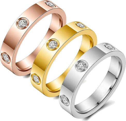 Fullrainbow 18K Gold Plated Rings 3 PCS Gold Love Rings for Women Stainless Steel Friendship Band Wedding Party Trendy Jewelry Gift in Kuwait
