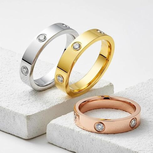 Fullrainbow 18K Gold Plated Rings 3 PCS Gold Love Rings for Women Stainless Steel Friendship Band Wedding Party Trendy Jewelry Gift in Kuwait
