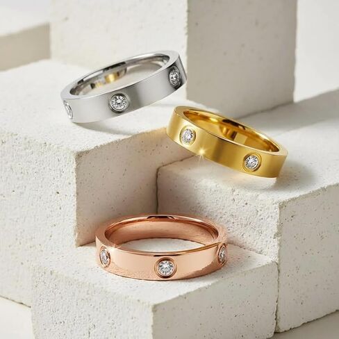 Fullrainbow 18K Gold Plated Rings 3 PCS Gold Love Rings for Women Stainless Steel Friendship Band Wedding Party Trendy Jewelry Gift in Kuwait