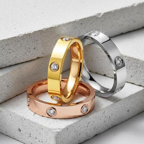 Fullrainbow 18K Gold Plated Rings 3 PCS Gold Love Rings for Women Stainless Steel Friendship Band Wedding Party Trendy Jewelry Gift in Kuwait