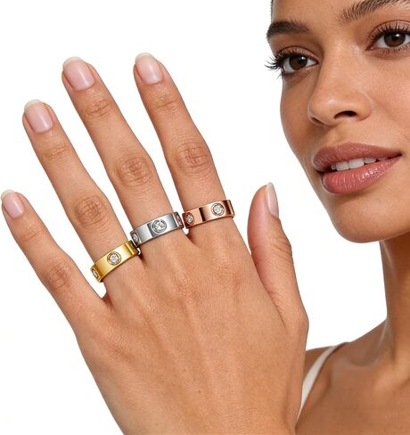 Fullrainbow 18K Gold Plated Rings 3 PCS Gold Love Rings for Women Stainless Steel Friendship Band Wedding Party Trendy Jewelry Gift in Kuwait