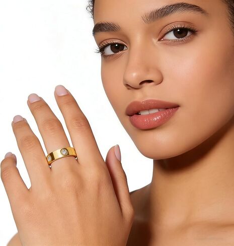 Fullrainbow 18K Gold Plated Rings 3 PCS Gold Love Rings for Women Stainless Steel Friendship Band Wedding Party Trendy Jewelry Gift in Kuwait