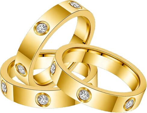 Fullrainbow 18K Gold Plated Rings 3 PCS Gold Love Rings for Women Stainless Steel Friendship Band Wedding Party Trendy Jewelry Gift in Kuwait