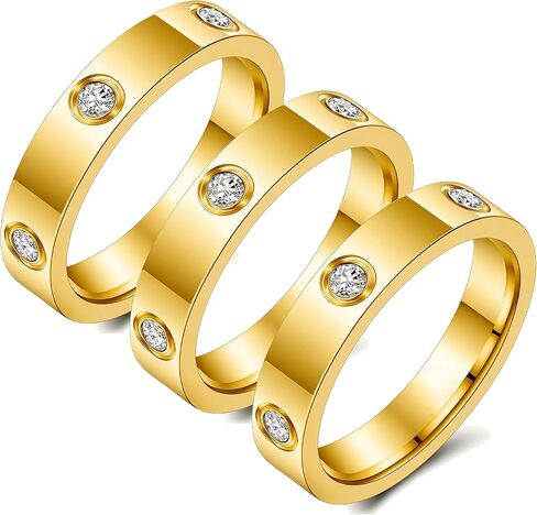 Fullrainbow 18K Gold Plated Rings 3 PCS Gold Love Rings for Women Stainless Steel Friendship Band Wedding Party Trendy Jewelry Gift in Kuwait