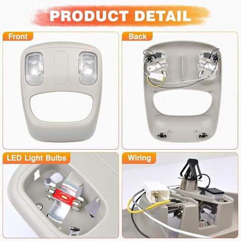 وحدة التحكم العلوية، قبة خريطة الضوء، مصباح القراءة LED، السقف الداخلي متوافق مع 2002-2010 دودج رام 1500 2500 3500 4500 5500، يستبدل 1DK78BD1AA، 1DK78TL2AA in Kuwait
