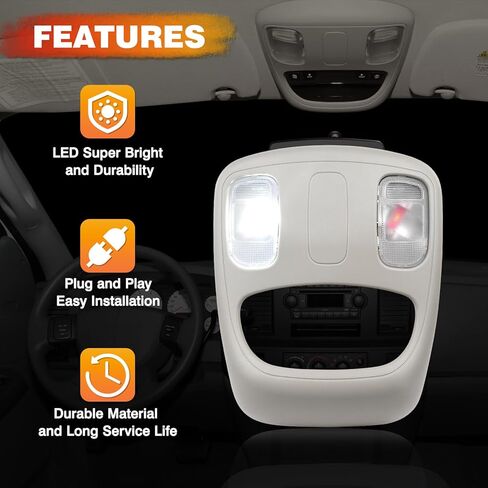 وحدة التحكم العلوية، قبة خريطة الضوء، مصباح القراءة LED، السقف الداخلي متوافق مع 2002-2010 دودج رام 1500 2500 3500 4500 5500، يستبدل 1DK78BD1AA، 1DK78TL2AA in Kuwait