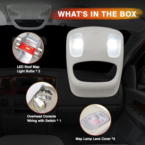 وحدة التحكم العلوية، قبة خريطة الضوء، مصباح القراءة LED، السقف الداخلي متوافق مع 2002-2010 دودج رام 1500 2500 3500 4500 5500، يستبدل 1DK78BD1AA، 1DK78TL2AA in Kuwait