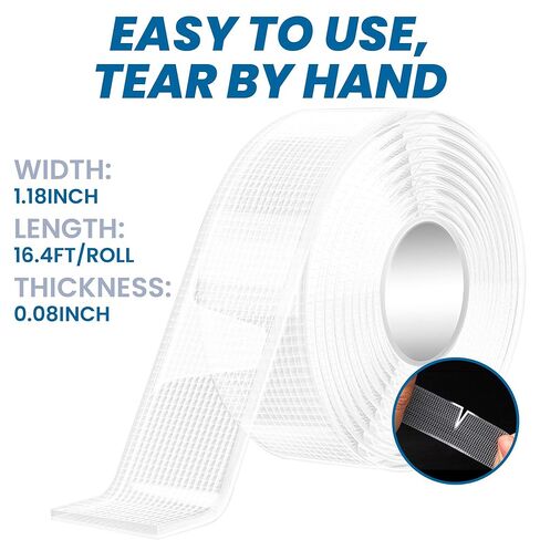 شريط نانو من تابيبير تمزيق باليد، شريط تثبيت مزدوج الجوانب 1.18 بوصة × 16.4 قدم، شريط قوي سميك 0.08 بوصة، شرائط لاصقة على الحائط من الجل الشفاف قابلة لإعادة الاستخدام، لا أثر لها، قابلة للغسل لتعليق الصورة، الملصق، السجاد in Kuwait