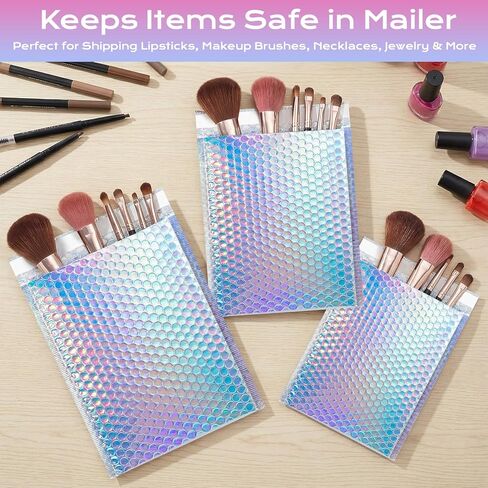 50 Pack Metallic Bubble Mailers, Holographic Bubble Mailers With Thank You Cards,Self Sealing Waterproof Shipping Bags,Poly Padded Envelopes for Mailing Packing Small Business, 3 Sizes in Kuwait