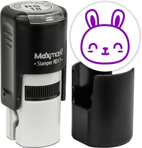 MaxMark RD17 Round Self Inking Bunny Emoji Stamp - Laughing - Green Ink in Saudi Arabia