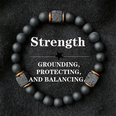 Elastic Adjustable Mens Bracelet 8mm Black Onyx & Lava Stone Beads Bracelet For Men Beads Charm Bracelet With Elastic Cord in Saudi Arabia
