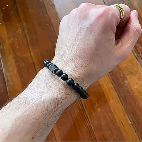 Elastic Adjustable Mens Bracelet 8mm Black Onyx & Lava Stone Beads Bracelet For Men Beads Charm Bracelet With Elastic Cord in Saudi Arabia