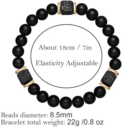 Elastic Adjustable Mens Bracelet 8mm Black Onyx & Lava Stone Beads Bracelet For Men Beads Charm Bracelet With Elastic Cord in Saudi Arabia