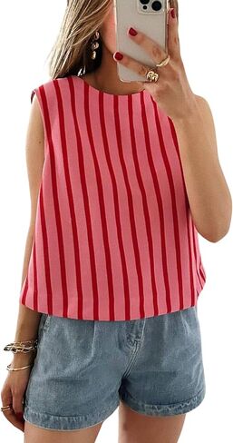 Xiaoxuemeng Womens Striped Top Sleeveless Cotton Tank Top Crewneck Casual Summer Vests in Saudi Arabia