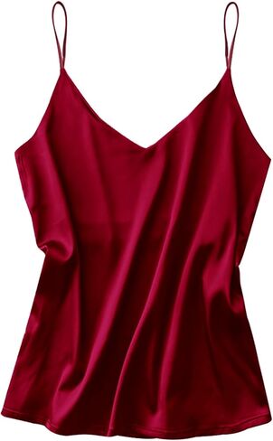 Ekouaer Satin Camisole Top for Women V Neck Pajama Tank Tops Silk Soft Spaghetti Strap Loose Basic Cami in Saudi Arabia