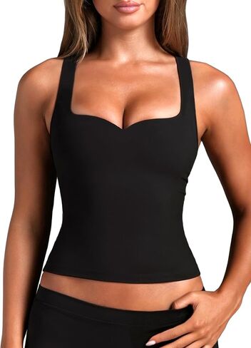 OZICERD Women Sweetheart Neck Racerback Tank Top Built in Bra Workout Gym Tops Yoga Pilates Camisole Shirt Sleeveless Fitted in Kuwait