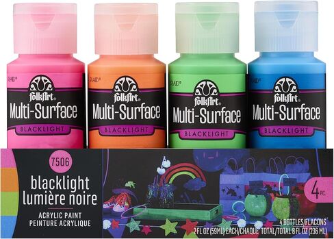 FolkArt 4 Bottle Multi-Surface Acrylic Paint Set, 2oz, Neon Blacklight Colors in Kuwait