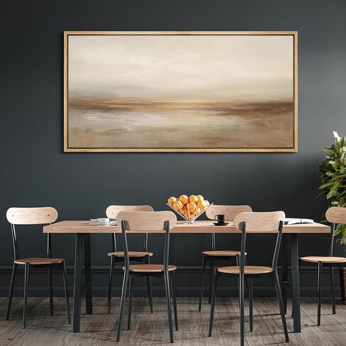 MUDECOR Extra Larg Framed Canvas Print Wall Art Neutral Beige Horizon Abstract Modern Minimalist Landscape Illustrations Decorative Colorful for Bedroom - 60"x30" in Saudi Arabia