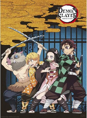 ملصق صغير غير مؤطر من ABYSTYLE Demon Slayer Kimetsu No Yaiba Group مقاس 15 بوصة × 20.5 بوصة يتميز بـ Tanjiro وNezko وZenitsu وInosuke Anime Manga جدار الفن ديكور الغرفة in Saudi Arabia