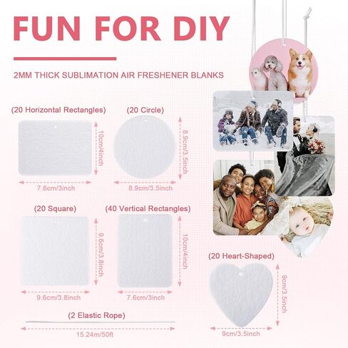 Zonon 120 Pieces Sublimation Air Freshener Blanks DIY Air Freshener Sheets Blank Car Pressed Felt Polyester Laser Cut Blanks for Car Travel Heat Press Ornaments with Elastic Cord, 5 Styles in Saudi Arabia