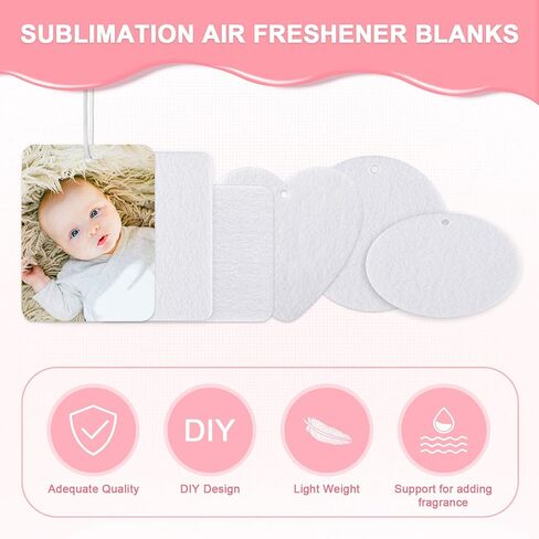 Zonon 120 Pieces Sublimation Air Freshener Blanks DIY Air Freshener Sheets Blank Car Pressed Felt Polyester Laser Cut Blanks for Car Travel Heat Press Ornaments with Elastic Cord, 5 Styles in Saudi Arabia