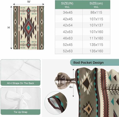 Brown Southwest Tie Up Curtains for Window, Ethnic Boho Tribal Vintage Geometric Thermal Insulated Balloon Shade Adjustable Rod Pocket Curtains Valance Panels for Kitchen Bathroom Café 42'' x 45'' in Saudi Arabia