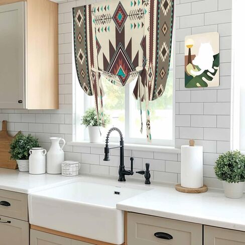 Brown Southwest Tie Up Curtains for Window, Ethnic Boho Tribal Vintage Geometric Thermal Insulated Balloon Shade Adjustable Rod Pocket Curtains Valance Panels for Kitchen Bathroom Café 42'' x 45'' in Saudi Arabia