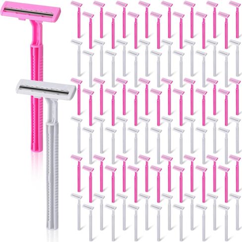 100 Pcs Women's Disposable Razors, Pink Razor Blades Bulk Pink Twin Blade Disposable Stainless Steel Hospitality Quality Shavers Multipurpose Portable Shave Razor Manual for Bathing Hotel Travel in Saudi Arabia