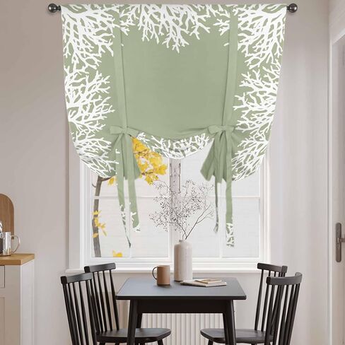 Coastal Coral Tie Up Curtains for Window, Sage Green Ocean Marine Nautical Beach Thermal Insulated Balloon Shade Adjustable Rod Pocket Curtains Valance Panels for Kitchen Bathroom Café 42'' x 45'' in Kuwait