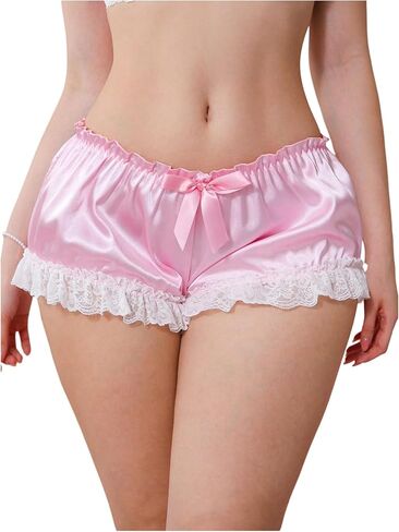 SHENHE Women's Satin Lace Trim Underwear Low Rise Ruched Coquette Silky Boyshorts Panties in Saudi Arabia