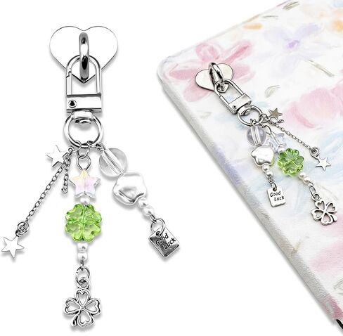 St. Patrick's Day Charm Chain Four Leaf Clover Charms for Good Luck Irish Gifts Women Bag Phone Case Accessory With Hook Gift Reader Booklovers Cute Holiday Keychain in Kuwait