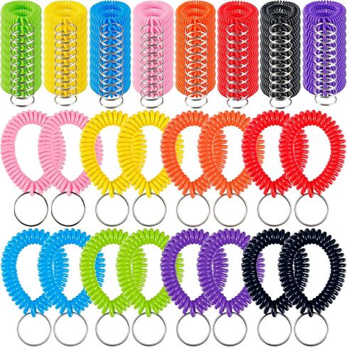 Jeffbaubl 80Pcs Colorful Spring Spiral Wrist Coil Key Chain,Stretchy Keychain Bracelet,Stretchable Wrist Band Key Rings Chain in Kuwait