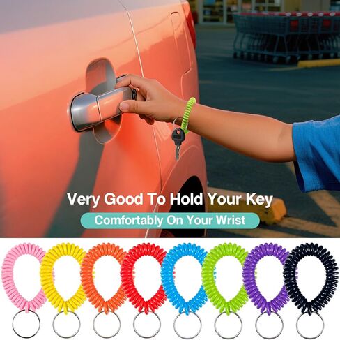 Jeffbaubl 80Pcs Colorful Spring Spiral Wrist Coil Key Chain,Stretchy Keychain Bracelet,Stretchable Wrist Band Key Rings Chain in Kuwait