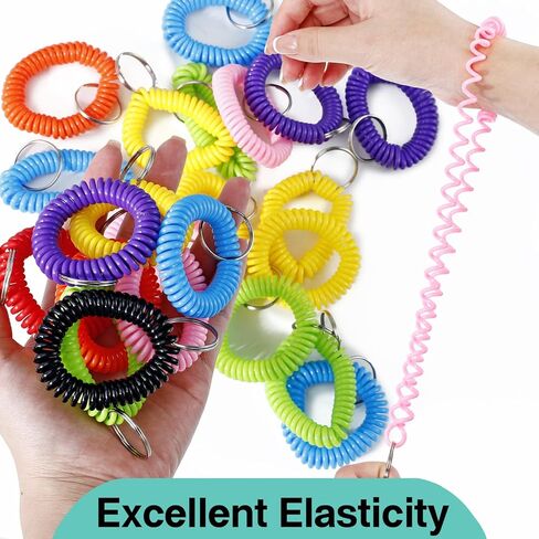 Jeffbaubl 80Pcs Colorful Spring Spiral Wrist Coil Key Chain,Stretchy Keychain Bracelet,Stretchable Wrist Band Key Rings Chain in Kuwait