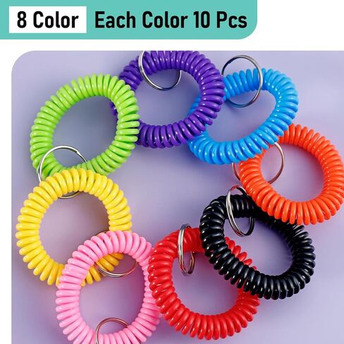 Jeffbaubl 80Pcs Colorful Spring Spiral Wrist Coil Key Chain,Stretchy Keychain Bracelet,Stretchable Wrist Band Key Rings Chain in Kuwait
