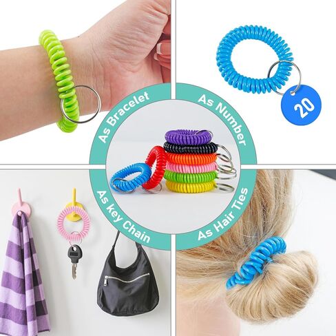 Jeffbaubl 80Pcs Colorful Spring Spiral Wrist Coil Key Chain,Stretchy Keychain Bracelet,Stretchable Wrist Band Key Rings Chain in Kuwait