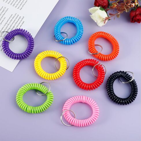 Jeffbaubl 80Pcs Colorful Spring Spiral Wrist Coil Key Chain,Stretchy Keychain Bracelet,Stretchable Wrist Band Key Rings Chain in Kuwait