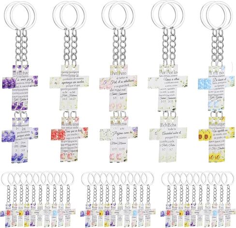 50 Pcs Spanish Christian Keychains Bulk, Cross Butterfly Keychain for Women, Bulk Spanish Christian Gifts for Women in Saudi Arabia