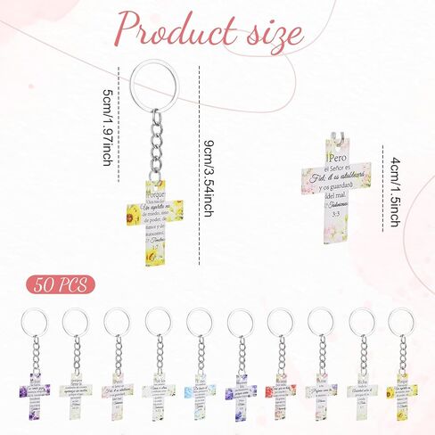 50 Pcs Spanish Christian Keychains Bulk, Cross Butterfly Keychain for Women, Bulk Spanish Christian Gifts for Women in Saudi Arabia