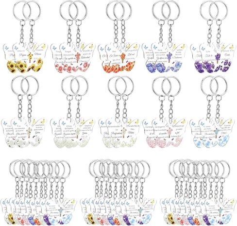 50 Pcs Spanish Christian Keychains Bulk, Cross Butterfly Keychain for Women, Bulk Spanish Christian Gifts for Women in Saudi Arabia