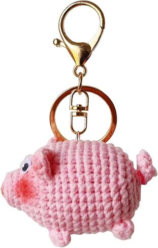 Pink Flower Pig Keychain Handmade Cartoon Animal Keychain Car Key Bag Pouch Charm Creative in Saudi Arabia