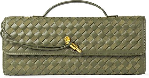 Joryin Woven Purse For Women Evening Clutch Woven Leather Handbags Crossbody Bag Suede Purse Formal Evening Bag, Olive in Kuwait