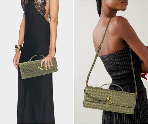 Joryin Woven Purse For Women Evening Clutch Woven Leather Handbags Crossbody Bag Suede Purse Formal Evening Bag, Olive in Kuwait