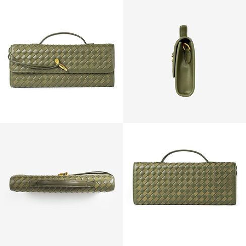 Joryin Woven Purse For Women Evening Clutch Woven Leather Handbags Crossbody Bag Suede Purse Formal Evening Bag, Olive in Kuwait