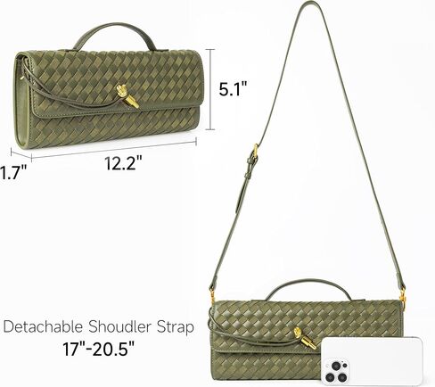 Joryin Woven Purse For Women Evening Clutch Woven Leather Handbags Crossbody Bag Suede Purse Formal Evening Bag, Olive in Kuwait