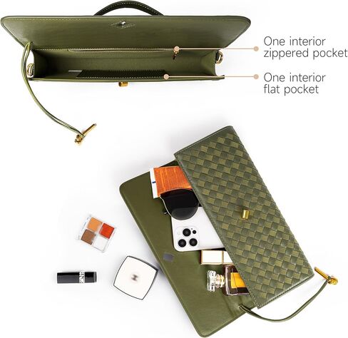 Joryin Woven Purse For Women Evening Clutch Woven Leather Handbags Crossbody Bag Suede Purse Formal Evening Bag, Olive in Kuwait