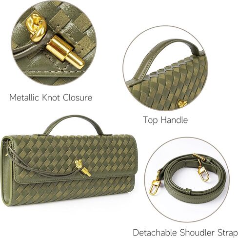 Joryin Woven Purse For Women Evening Clutch Woven Leather Handbags Crossbody Bag Suede Purse Formal Evening Bag, Olive in Kuwait