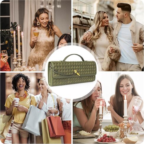 Joryin Woven Purse For Women Evening Clutch Woven Leather Handbags Crossbody Bag Suede Purse Formal Evening Bag, Olive in Kuwait