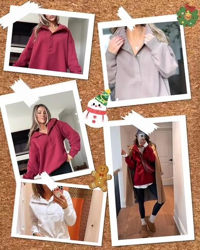 Locachy Women's Henley Neck Button Oversized Sweatshirt Casual Long Sleeve Pullover Tops 2025 Fashion Outfits Clothes Red M in Kuwait