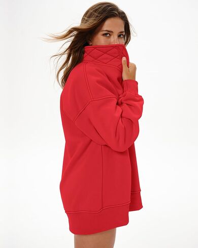 Locachy Women's Henley Neck Button Oversized Sweatshirt Casual Long Sleeve Pullover Tops 2025 Fashion Outfits Clothes Red M in Kuwait